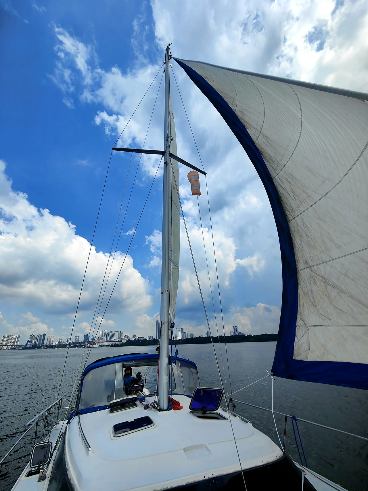 The deck and sails of SeaQuest I on the Johor water